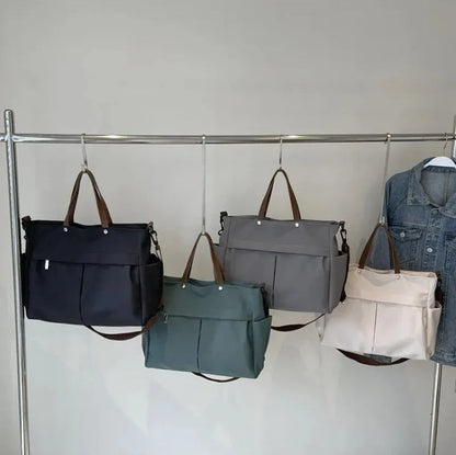 Grand sac à main cabas de cours multipoches à bandoulière en nylon Maëlys