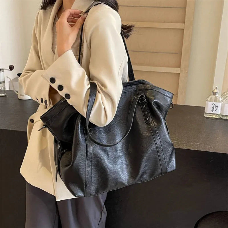 Grand sac à main cabas de cours souple avec bandoulière Sofia