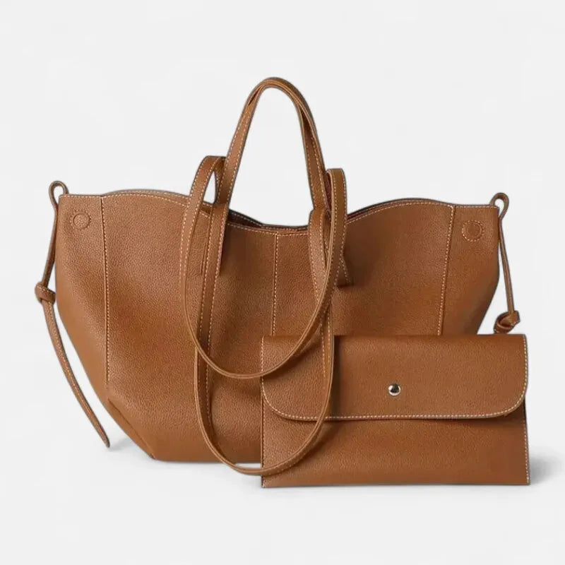 Grand sac à main cabas double porté avec sa pochette assortie Clara