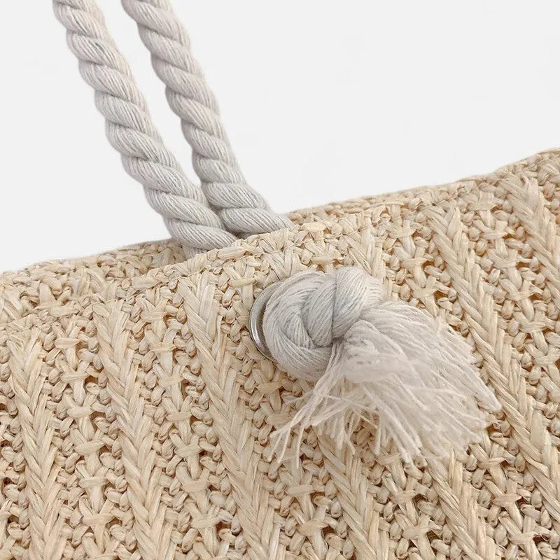 Grand sac à main cabas en paille avec anses en corde et pochette assortie Livia