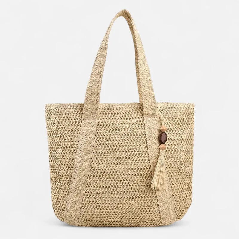 Grand sac à main cabas en paille avec pompon Naïma