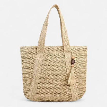 Grand sac à main cabas en paille avec pompon Naïma