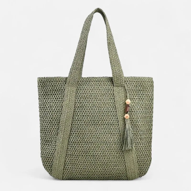 Grand sac à main cabas en paille avec pompon Naïma