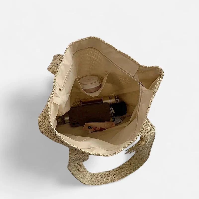 Grand sac à main cabas en paille avec pompon Naïma