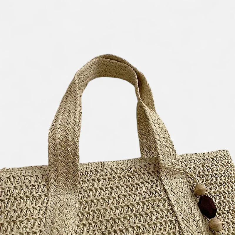 Grand sac à main cabas en paille avec pompon Naïma