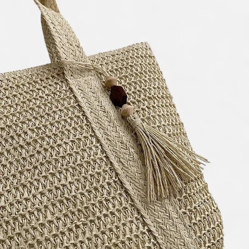Grand sac à main cabas en paille avec pompon Naïma