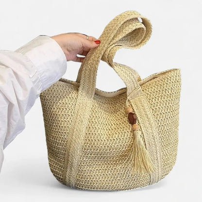 Grand sac à main cabas en paille avec pompon Naïma