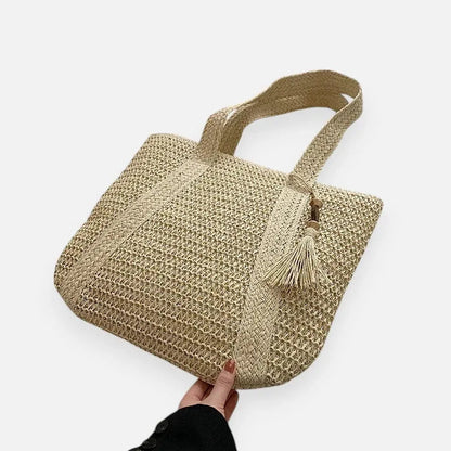 Grand sac à main cabas en paille avec pompon Naïma