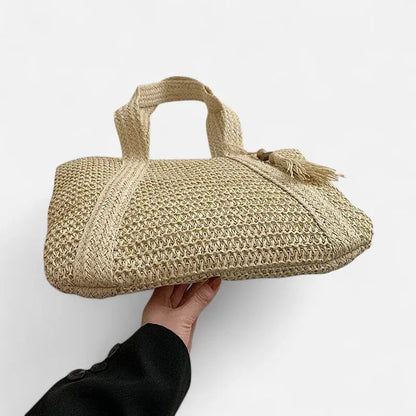 Grand sac à main cabas en paille avec pompon Naïma