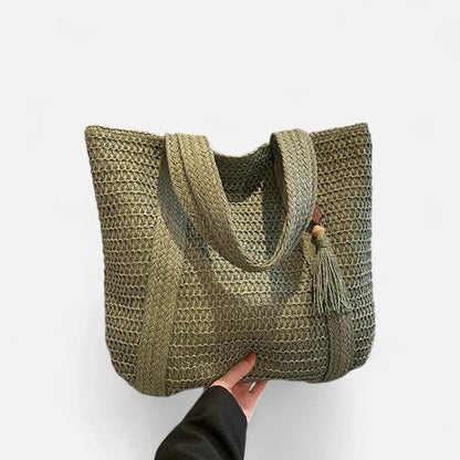 Grand sac à main cabas en paille avec pompon Naïma