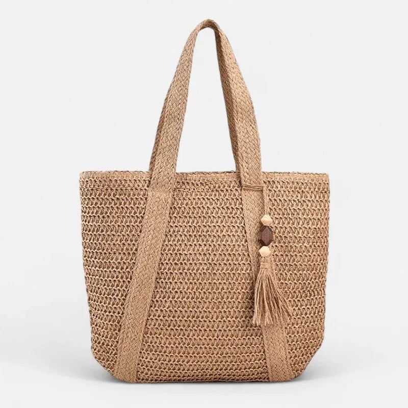 Grand sac à main cabas en paille avec pompon Naïma