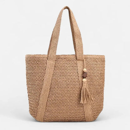 Grand sac à main cabas en paille avec pompon Naïma