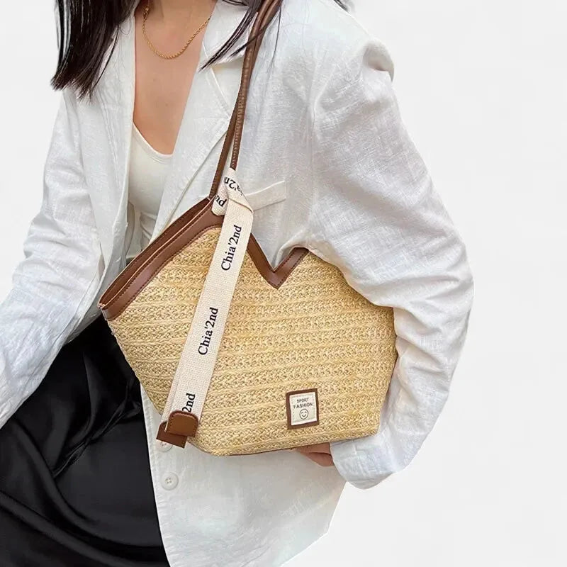 Grand sac à main cabas en paille avec ruban Mila