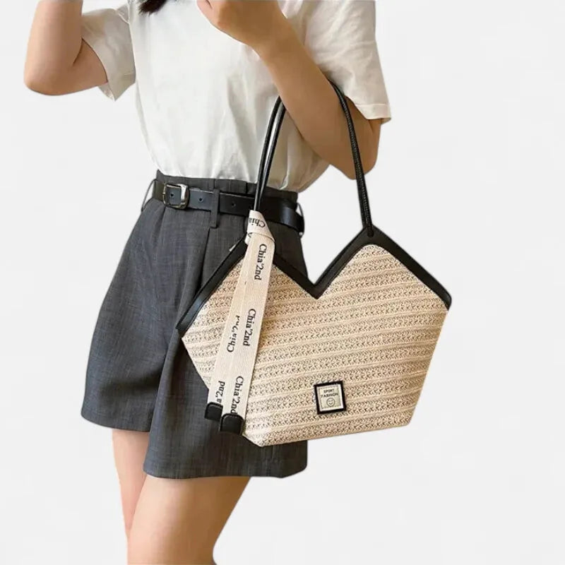 Grand sac à main cabas en paille avec ruban Mila