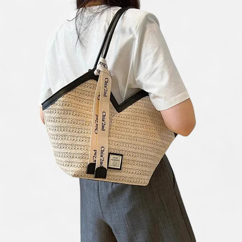 Grand sac à main cabas en paille avec ruban Mila