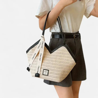 Grand sac à main cabas en paille avec ruban Mila