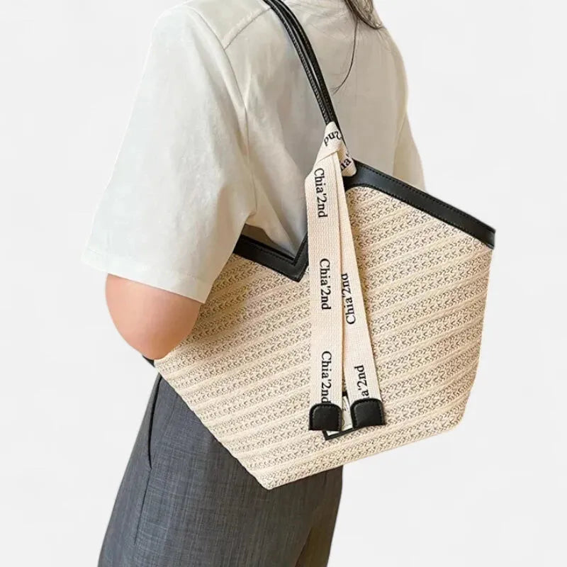 Grand sac à main cabas en paille avec ruban Mila