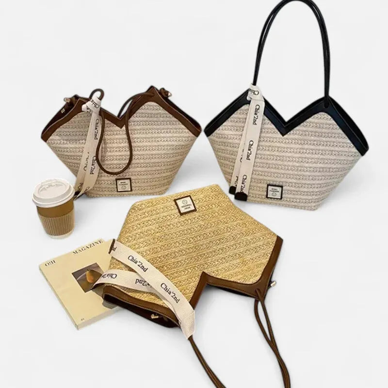 Grand sac à main cabas en paille avec ruban Mila