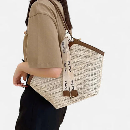 Grand sac à main cabas en paille avec ruban Mila