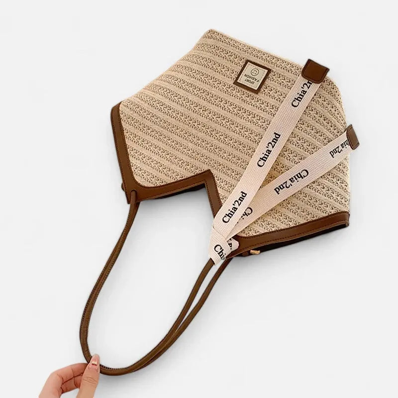 Grand sac à main cabas en paille avec ruban Mila