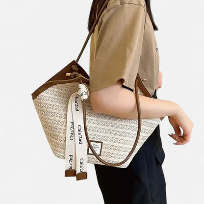 Grand sac à main cabas en paille avec ruban Mila