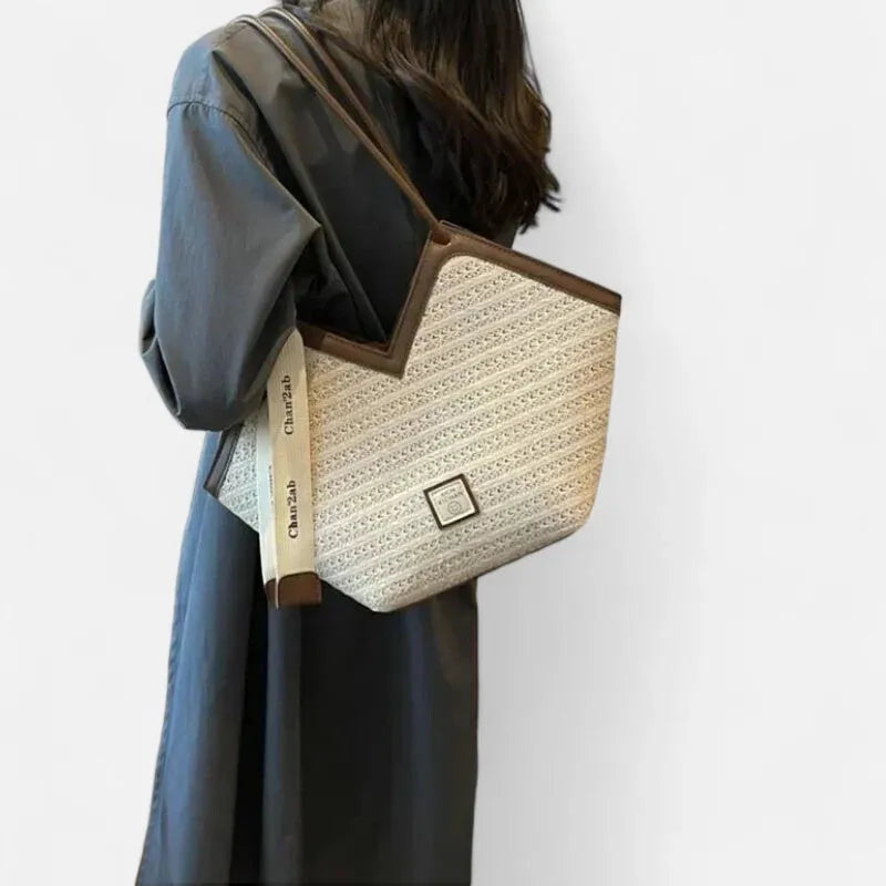 Grand sac à main cabas en paille avec ruban Mila