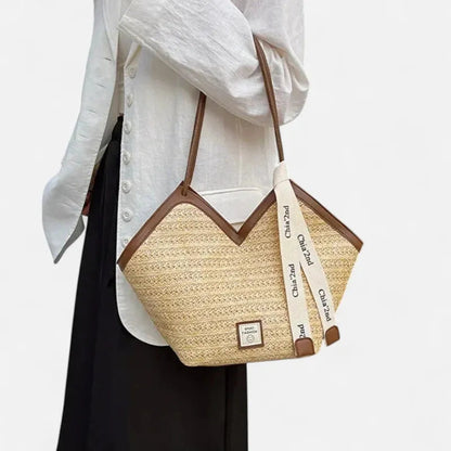 Grand sac à main cabas en paille avec ruban Mila