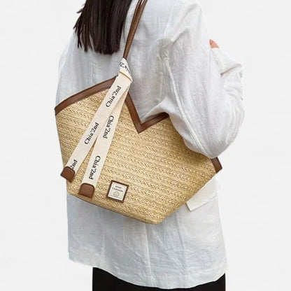 Grand sac à main cabas en paille avec ruban Mila