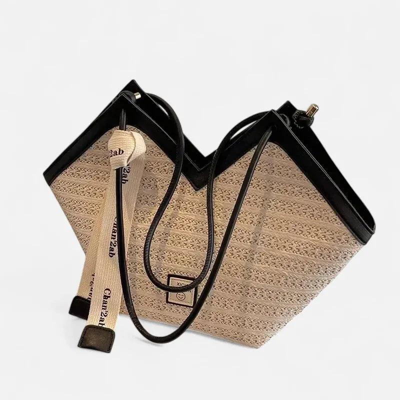 Grand sac à main cabas en paille avec ruban Mila