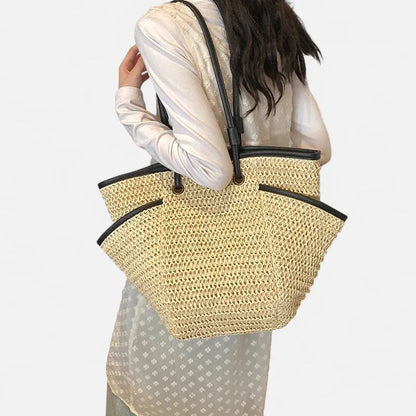 Grand sac à main cabas en paille Léa