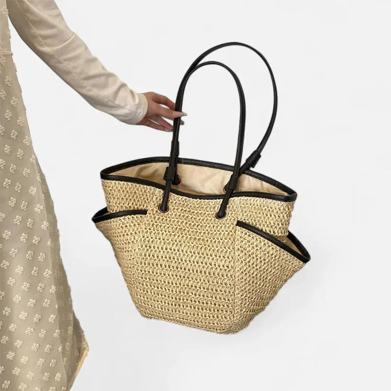 Grand sac à main cabas en paille Léa