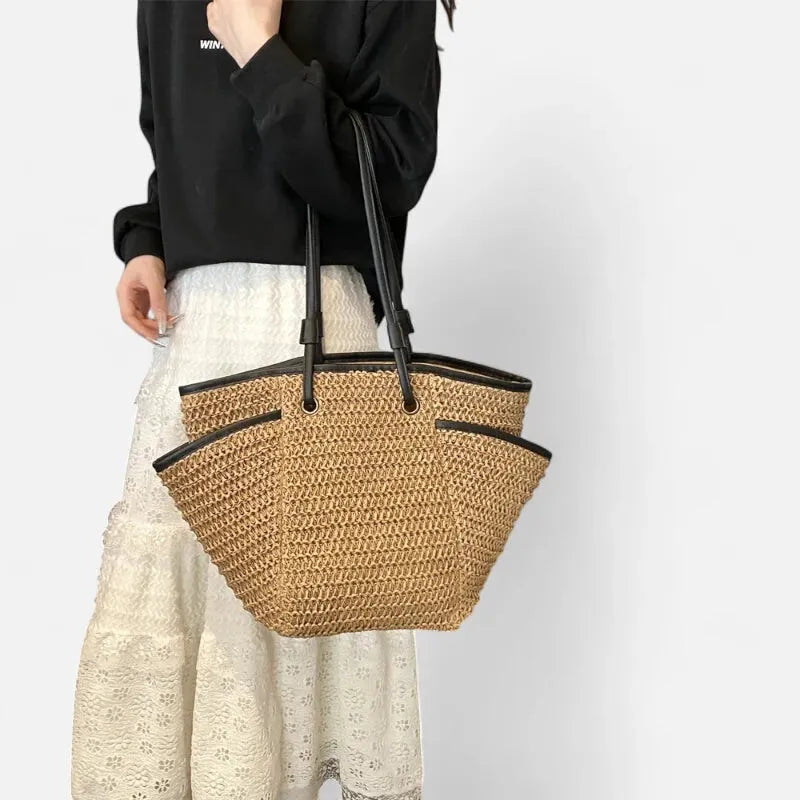Grand sac à main cabas en paille Léa