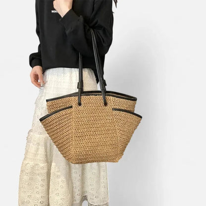 Grand sac à main cabas en paille Léa