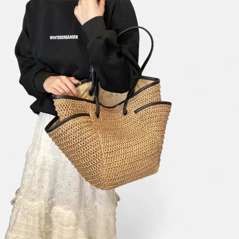 Grand sac à main cabas en paille Léa