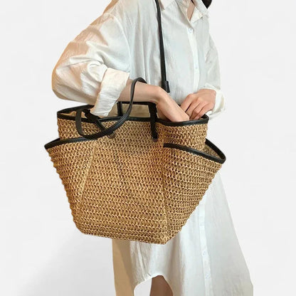 Grand sac à main cabas en paille Léa