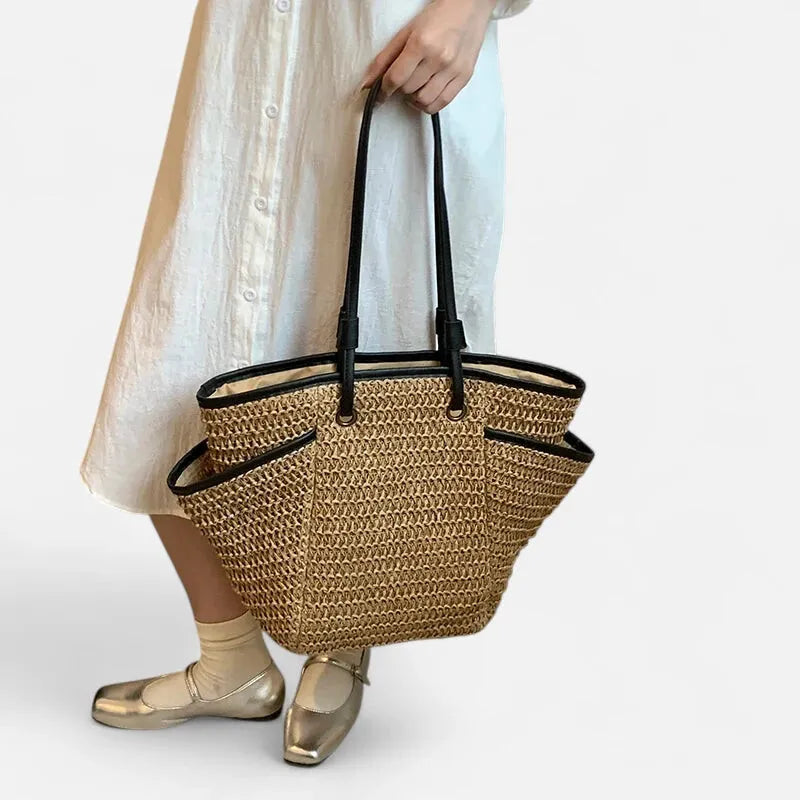 Grand sac à main cabas en paille Léa