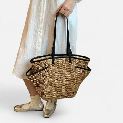 Grand sac à main cabas en paille Léa