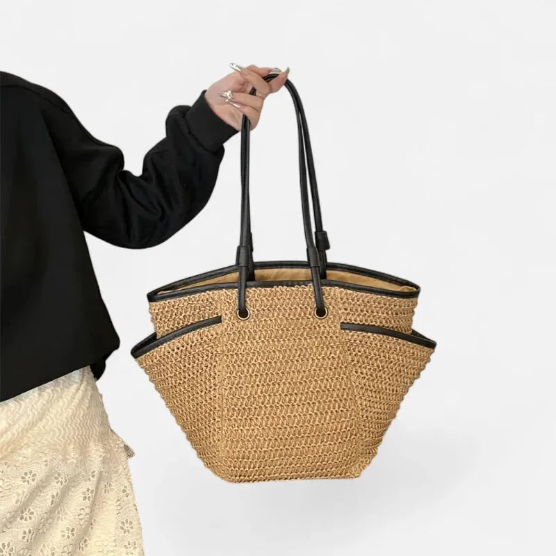 Grand sac à main cabas en paille Léa
