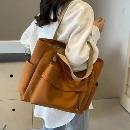 Grand sac à main cabas multipoches en toile Romane