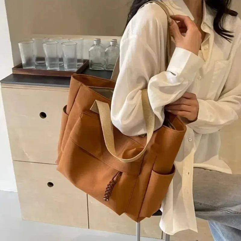 Grand sac à main cabas multipoches en toile Romane