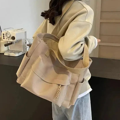 Grand sac à main cabas multipoches en toile Romane