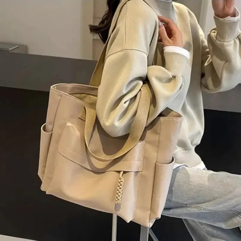 Grand sac à main cabas multipoches en toile Romane