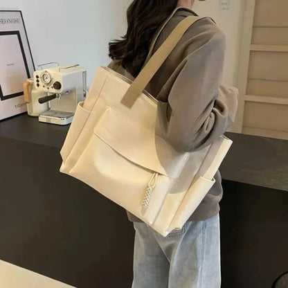 Grand sac à main cabas multipoches en toile Romane