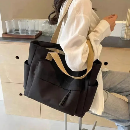 Grand sac à main cabas multipoches en toile Romane