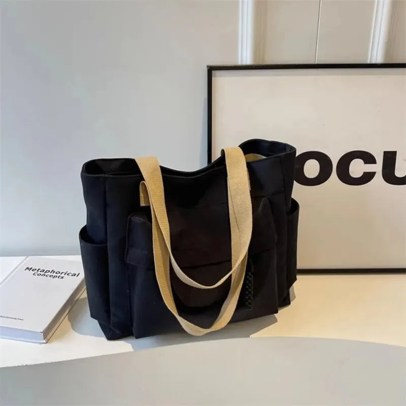 Grand sac à main cabas multipoches en toile Romane