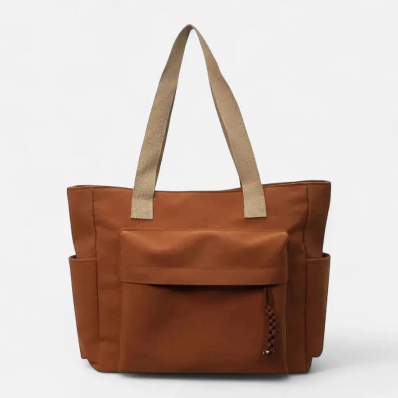 Grand sac à main cabas multipoches en toile Romane