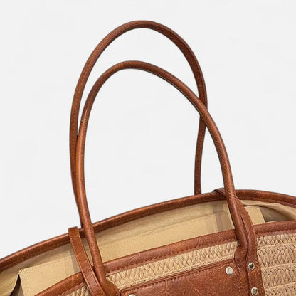 Grand sac à main cabas panier en paille double porté Anaëlle