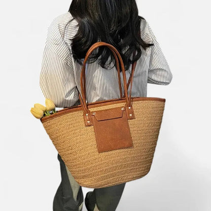 Grand sac à main cabas panier en paille double porté Anaëlle