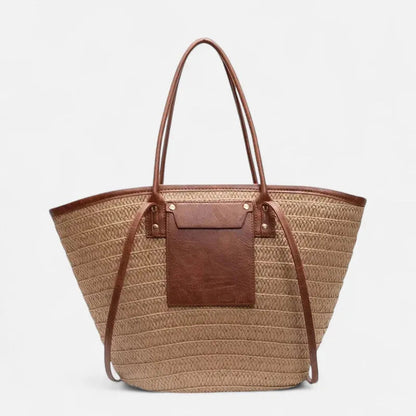 Grand sac à main cabas panier en paille double porté Anaëlle
