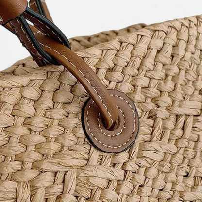 Grand sac à main cabas panier en paille double porté Marguerite